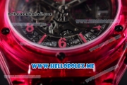 Hublot Big Bang UNICO Sapphire Red Miyota Quartz Sapphire Crystal Case with Skeleton Dial and Black Rubber Strap Stick/Arabic Numeral Markers