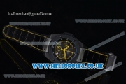 Hublot King Power Chrono Japanese Miyota OS20 Quartz PVD Case with Black Dial Yellow Second Hand and Black Leather Strap