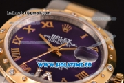 Rolex Datejust Asia 2813 Automatic Yellow Gold/Steel Case with Purple Dial Diamonds Bezel and Roman Numeral Markers (BP)