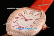 Franck Muller Heart Swiss Quartz Rose Gold Case with Red Leather Strap Diamond Bezel and White Dial - ETA Coating