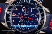 Omega Seamaster Diver 300M Co-Axial Chrono Swiss Valjoux 7753 Automatic Steel Case with Blue Dial White Markers and Blue Rubber Strap