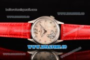 Vacheron Constantin Metiers d'Art Swiss ETA 2824 Automatic Steel Case with White MOP Dial Red Leather Strap and Diamonds Markers