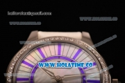 Jaeger-LeCoultre Lady Miyota Quartz Steel Case with White MOP Dial Purple Stick Markers and White Leather Strap - Diamonds Bezel