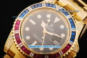 Rolex GMT Master II Swiss ETA 2836 Automatic Movement Full Gold with Colorful Diamond Bezel and White Markers