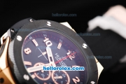 Hublot Big Bang King Quartz Movement Rose Gold Case with Ceramic Bezel-Black Dial and Black Rubber Strap