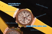 Hublot Big Bang Chronograph Miyota Quartz Movement Gold Case with White Dial and Rose Gold Arabic Numerals - Yellow Rubber Strap