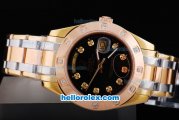 Rolex Day-Date Oyster Perpetual Date Automatic Rose Gold and Gold Case with Black Dial and Diamond Marking-Big Calendar