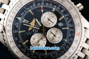 Breitling Navitimer Quartz Working Chronograph Movement Black Dial with Silver Subdials and Stick Marker-SS Strap