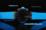 Hublot Big Bang Chronograph Swiss Valjoux 7750 Automatic Movement PVD Case with Blue Diamond Bezel and Blue Rubber Strap