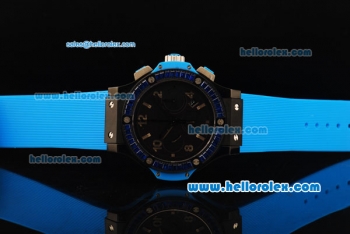 Hublot Big Bang Chronograph Swiss Valjoux 7750 Automatic Movement PVD Case with Blue Diamond Bezel and Blue Rubber Strap