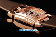 Patek Philippe Twenty-4 Swiss Quartz Movement Rose Gold Case with Diamonds/White Dial and Brown Leather Strap