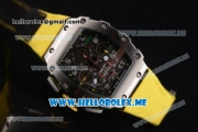 Richard Mille RM 011 Felipe Massa Flyback Swiss Valjoux 7750 Automatic Steel Case with Skeleton Dial and Yellow Leather Strap Yellow Markers