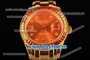 Rolex Datejust Pearlmaster Asia 2813 Automatic Full Yellow Gold with Orange Dial and Diamonds Markers - Rainbow Diamoand Bezel (BP)