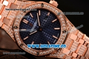 Audemars Piguet Royal Oak 33MM Miyota Quartz Diamonds/Rose Gold Case with Blue Dial Stick Markers and Diamonds Bezel (EF)