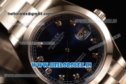 Rolex Datejust Oyster Perpetual Swiss ETA 2836 Automatic Steel Case Blue Dial With Diamonds Markers Steel Bracelet (BP)