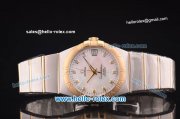Omega Constellation Co-Axial Swiss ETA 2824 Automatic Steel Case with Yellow Gold Bezel and Diamond Markers-White MOP Dial