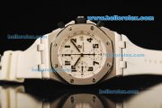 Audemars Piguet Royal Oak Offshore Chronograph Swiss Valjoux 7750 Automatic Movement Steel Case with White Dial and White Rubber Strap Audemars Piguet Royal Oak Offshore Chronograph Swiss Valjoux 7750 Automatic Movement Steel Case with White Dial and White Rubber Strap