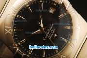 Omega Constellation Co-Axial Swiss ETA 2824 Automatic Full Steel with Black Dial and Silver Stick Markers