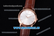 Audemars Piguet Jules Audemars Clone AP Calibre 3120 Automatic Rose Gold Case with Stick Markers Silver Dial and Brown Leather Strap