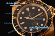 Rolex Submariner Swiss ETA 2836 Automatic Movement Gold Case with Black Bezel-Black Dial and Gold Strap