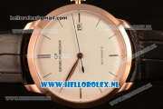 Girard Perregaux 1966 9015 Auto Rose Gold Case with White Dial and Black Leather Strap