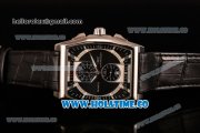 IWC Da-Vinci Chrono Miyota Quartz Steel Case with Black Leather Strap and Black Dial