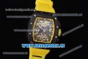 Richard Mille RM011-FM Asia ST25 Automatic PVD Case with Skeleton Dial Arabic Numeral Markers and Yellow Rubber Strap Yellow Inner Bezel