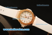 Hublot Big Bang Miyota Automatic Rose Gold Case with White Dial and White Rubber Strap-Lady Size