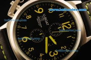 U-Boat Italo Fontana Chronograph Miyota Quartz Movement Steel Case with Black Dial and Yellow Markers-Black Leather Strap