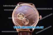 IWC Portugueser Tourbillon Hand-Wound Asia 2813 Automatic Rose Gold Case with Brown Dial Brown Leather Strap and Arabic Numeral Markers