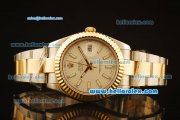 Rolex Datejust II Swiss ETA 2836 Automatic Full Steel with Yellow Gold Bezel and White Dial-White Stick Markers/Two Tone Strap