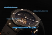 Hublot Big Bang Swiss Tourbillon Manual Winding Movement PVD Case with Black Dial and Black Rubber Strap-Ceramic Bezel