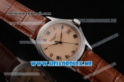 Patek Philippe Calatrava Miyota 9015 Automatic Steel Case with Rose Gold Dial Brown Leather Strap and Roman Numeral Markers Diamonds Bezel