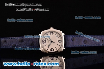 Vacheron Constantin Historiques Swiss Quartz Steel Case with Blue Leather Strap Stick/Numeral Markers and White Dial