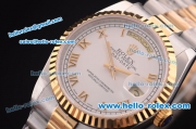 Rolex Day-Date Swiss ETA 2836 Automatic Two Tone Case with White Dial and Roman Markers