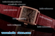 Franck Muller Master Square Swiss ETA 2824 Automatic Rose Gold Case Diamond Bezel with Red Leather Strap and Diamond Dial