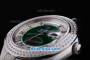 Rolex Day-Date Oyster Perpetual Automatic Full Diamond Bezel with Green and Diamond Dial,Roman Marking-Big Calendar