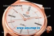 Rolex Cellini Time Asia 2813 Automatic Rose Gold Case with White Dial White Leather Strap and Stick/Roman Numeral Markers