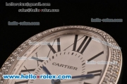Cartier Baignoire Swiss Quartz Steel Case with Diamond Bezel and Brown Leather Strap White Dial