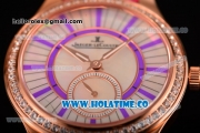 Jaeger-LeCoultre Lady Miyota Quartz Rose Gold Case with White MOP Dial Purple Stick Markers and Hot Pink Leather Strap - Diamonds Bezel