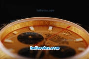 Rolex Daytona Swiss Valjoux 7750 Chronograph Movement Full Gold with Black Subdials and White Stick Marker