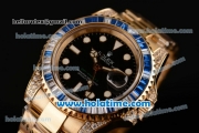 Rolex GMT Master II Asia 2813 Automatic Yellow Gold/Diamond Case with White Dot Markers and Diamond Bezel - ETA Coating