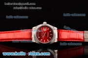 Rolex Day-Date Asia 2813 Automatic Steel Case with Red Leather Strap Stick Markers and Red Dial