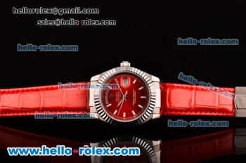 Rolex Day-Date Asia 2813 Automatic Steel Case with Red Leather Strap Stick Markers and Red Dial