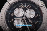 Breitling Chronomat Evolution Automatic Movement with Black Dial and Numeral Marker-Black Leather Strap