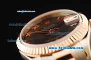 Rolex Datejust Automatic Movement Steel Case with Chocolate Dial and Rose Gold Bezel-Two Tone Strap