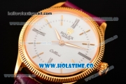 Rolex Cellini Time Asia 2813 Automatic Yellow Gold Case White Dial Burgundy Leather Strap and Stick/Roman Numeral Markers