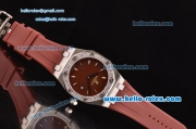 Audemars Piguet Royal Oak Lady Miyota OS2035 Quartz Steel Case with Diamond Bezel Brown Rubber Strap and Brown Dial