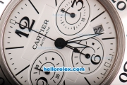 Cartier Pasha Swiss Valjoux 7750 Chronograph Movement White Dial with Black Stick/Numeral Marker-SS Strap