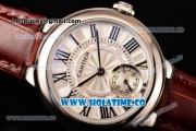 Cartier Ballon Bleu De Small Swiss Quartz Steel Case with White Dial Black Roman Numeral Markers and Brown Leather Strap